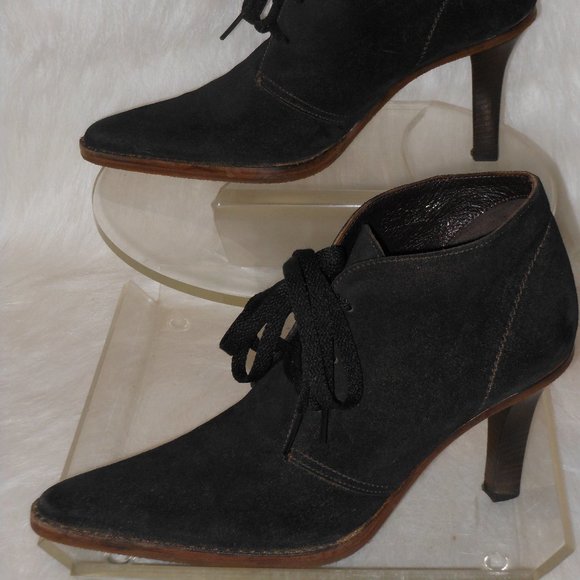 COACH BLACK SUEDE POINTED TOE LACE UP BOOTS SIZE 8.5 MEDIUM - Picture 1 of 7